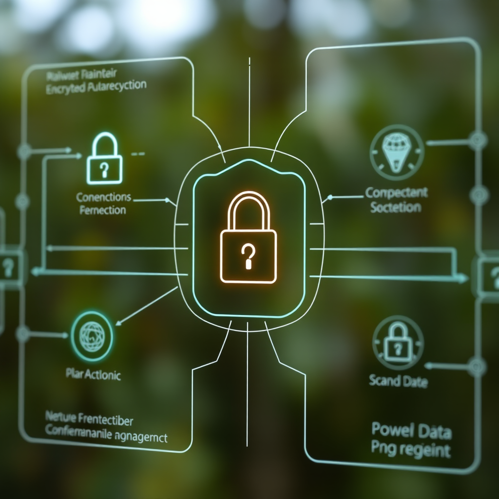 Secure digital banking platform interface showing encrypted connections, multi-factor authentication, and protected financial data management